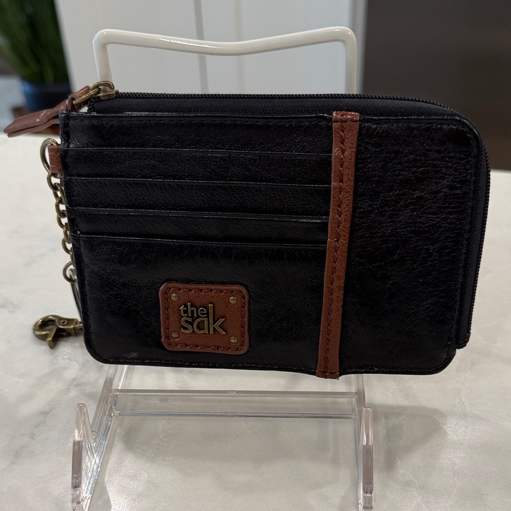 The Sak Black and Brown Leather Zip Card Wallet